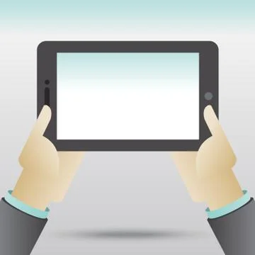 Hands holding tablet computer with blank screen Stockillustratie