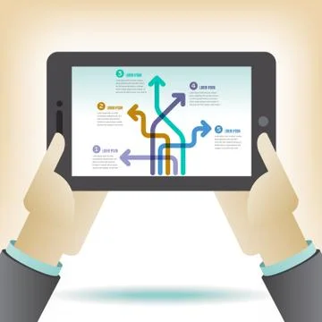 Hands Holding a Tablet Computer with infographics Stock Illustration