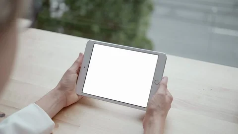 Hands Holding Tablet Digital Display, Business Technology Isolated Close Up iPad Video stock 100046372