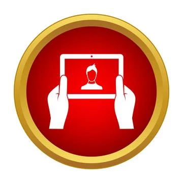 Hands holding tablet displaying user profile icon Stock Illustration