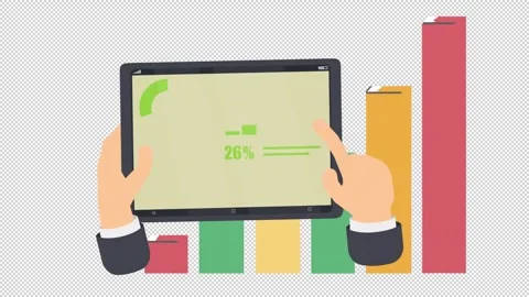 Hands Holding Tablet Screen with Financial Growth Chart and Bar Graph Stock Footage 344637866
