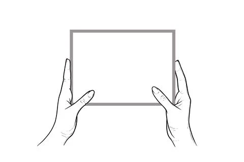 Hands holding tablet with touchscreen. Horizontal tablet in hands of a human Stock Illustration
