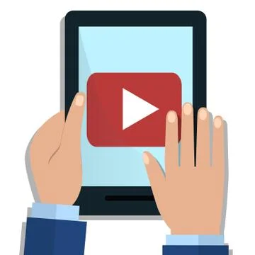 Hands Holding a tablet with video player on the screen. Flat Illustration Illustrazione stock