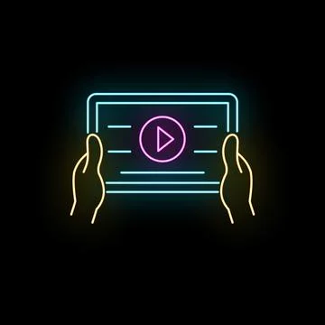 Hands holding tablet watching online video content Stock-Illustration