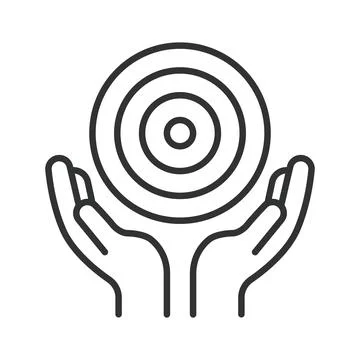 Hands holding target goal icon in line design. Hands target goal aim focus Stock Illustration
