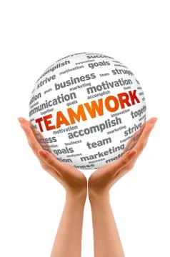 Hands holding a teamwork sphere Stock Illustration