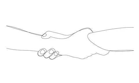 Hands holding together - continuous line vector Stock Illustration