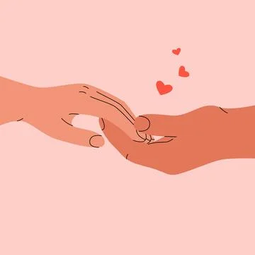 Hands holding together. Delicate touch, cartoon romantic postcard Stock Illustration