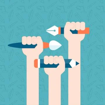 Hands holding tools for drawing Stock Illustration