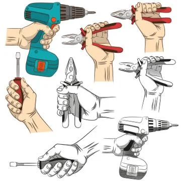 Hands holding tools Stock Illustration