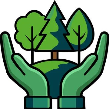 Hands holding trees for environmental forest preservation Illustrazione stock
