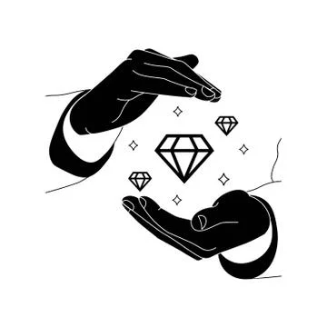 Hands holding values, diamonds or business core values icon logo in black des Illustrazione stock