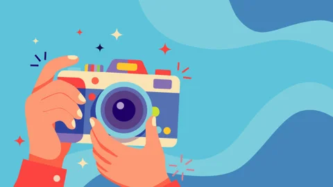 Hands Holding Vintage Camera on Blue Background with Copy Space for Photogra Stock Footage 340201903