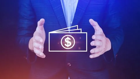 Hands holding virtual US dollar icon. USD is main exchange currency in the .. Stock Photos