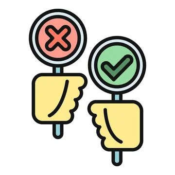 Hands holding voting signs for right and wrong choice Ilustração Stock