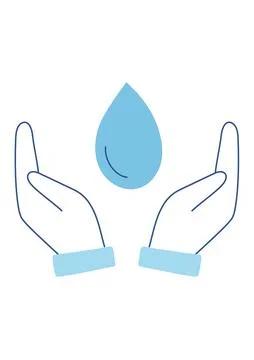 Hands Holding Water Drop Line Art Vector Illustration Stock Illustration