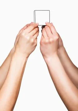 Hands holding white cube Stock Photos
