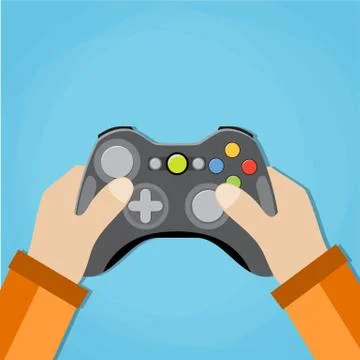 Hands holding wired old school gamepad. Stock Illustration