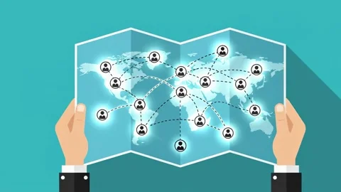 Hands holding a world map with a network of connections Stock Footage 317722399