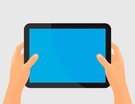 Hands holing tablet computer with blank screen Illustrazione stock
