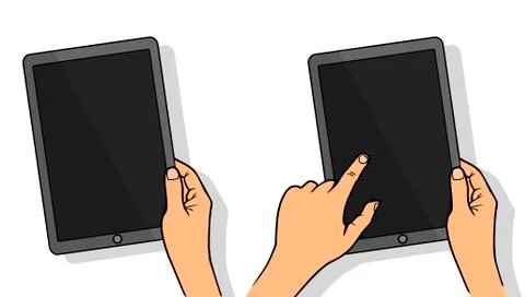 Hands holing tablet computer with blank screen. Stock Illustration