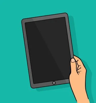 Hands holing tablet computer with blank screen. Stock Illustration