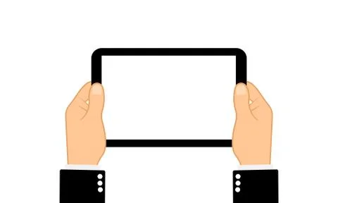 Hands holing tablet computer with blank scree. Flat design concept on isolate Stock Illustration