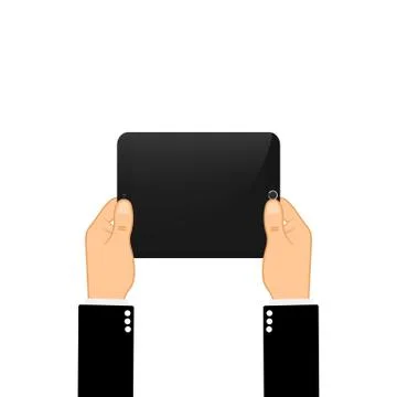 Hands holing tablet computer with blank scree. Flat design concept on isolate Stock Illustration