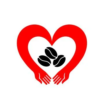 Hands hug the coffee beans. Coffee logo, icon vector. Stock Illustration