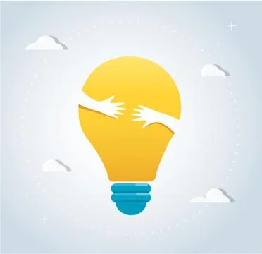Hands hug the light bulb icon vector, creative concepts Stock Illustration