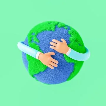 Hands hugging a fluffy Earth globe Stock Illustration