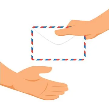 Hands human with envelope mail postal service. Postman gives a letter Stock Illustration