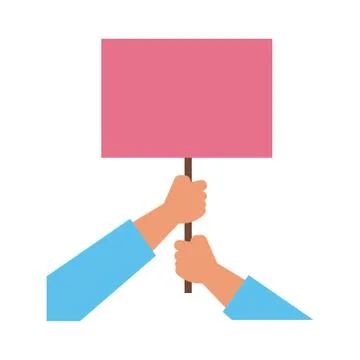 Hands humans with protest square banner flat style icon Illustrazione stock