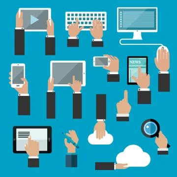 Hands icons with digital devices 스톡 일러스트