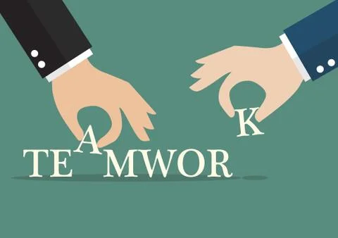 Hands insert alphabets into teamwork word Stock Illustration
