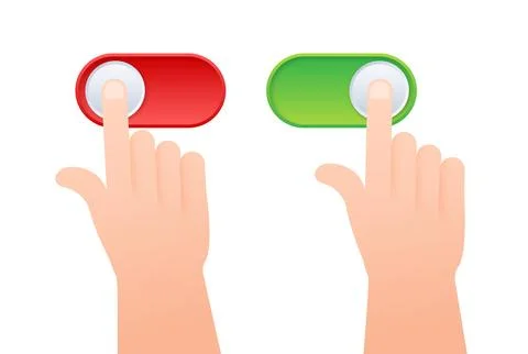Hands Interacting with Red and Green Toggle Switch Buttons. Vector stock Stock Illustration