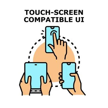 Hands interacting with responsive touch screen devices concept Иллюстрация