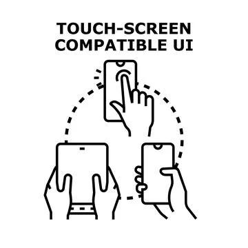 Hands interacting with responsive touch screen devices concept Stock Illustration