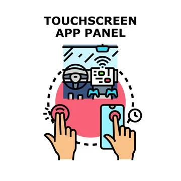 Hands interacting with touchscreen vehicle and mobile applications 스톡 일러스트