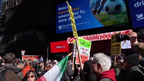 Hands off Iran' protest on Times Square Stock Footage 329903936