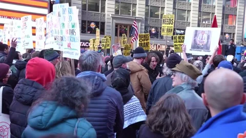 Hands off Iran' protest on Times Square 6 Stock Footage 329904293