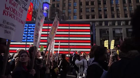 Hands off Iran' protest on Times Square 3 Stock Footage 329904299