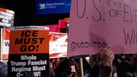 Hands off Iran' protest on Times Square 2 Stock Footage 329904300