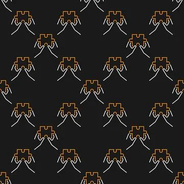 Hands with Jigsaw Puzzle vector seamless pattern in outline style Illustrazione stock