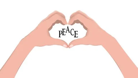 Hands joined in the shape of a heart with peace written inside Stock Illustration