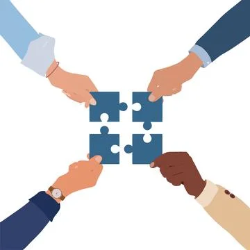 Hands Joining Puzzle Pieces for Teamwork. Problem Solving and Business Strategy Stock Illustration