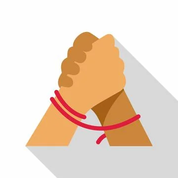 Hands joining with red string symbolizing bond Stock Illustration