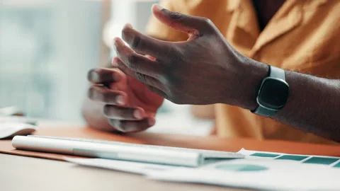 Hands, joint pain and typing with computer at office with carpal tunnel, fatigue Stock Footage 330095478