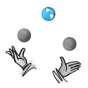 Hands juggling balls and globe Stock Illustration