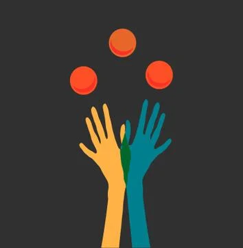Hands juggling orange balls colored on a gray background Stock Illustration